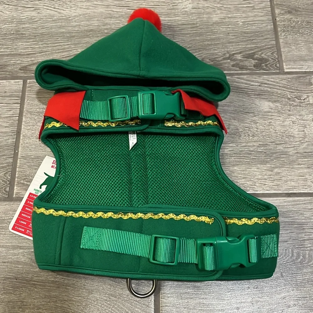 Merry & Bright Elf Christmas dog hooded comfort vest harness size L